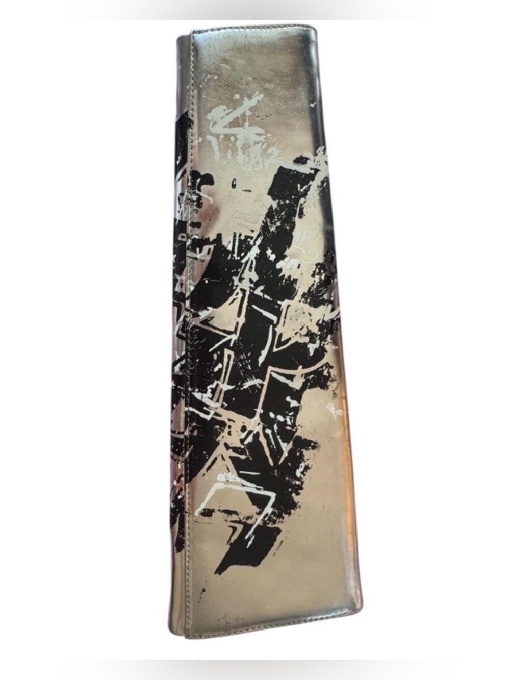 Christian Louboutin Metallic Silver Abstract Graphic Print Leather Clutch EUC - Picture 2 of 10